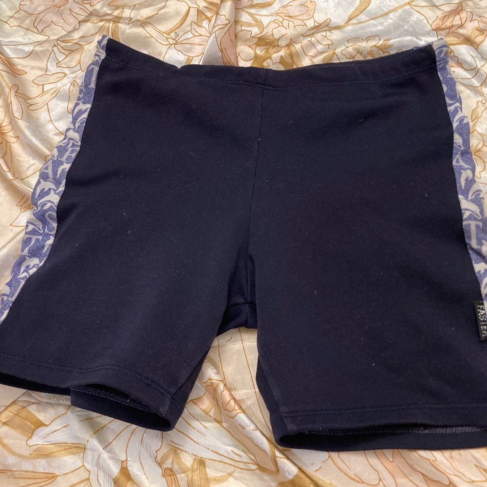 Preloved Dark Blue Swim Shorts with Tropical Sides Size XL Made in Taiwan